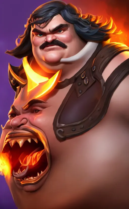 Image similar to Jack Black as a character in the game League of Legends, with a background based on the game League of Legends, detailed face, old 3d graphics