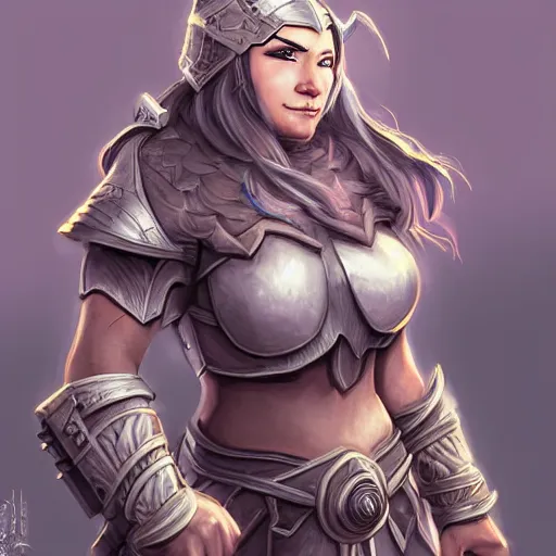 Prompt: female dwarven fighter with grey braided hairstyle and beard and wrinkled skin wearing platemail armor by rossdraws