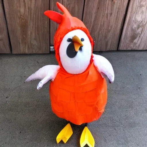 Image similar to chicken dressed as an inmate