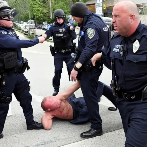 Image similar to Alex Jones being arrested by cops