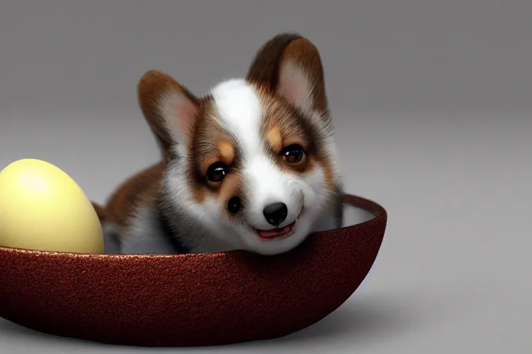 Image similar to a baby corgi crawling out of an egg, photography, concept art, digital art, trending on artstation, 4 k, extremely detailed, realistic, photorealistic,