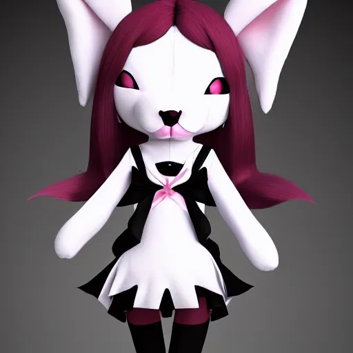 Prompt: cute fumo plush bunny girl, floppy ears, gothic maiden, alert, furry anime, tattered angel, vray