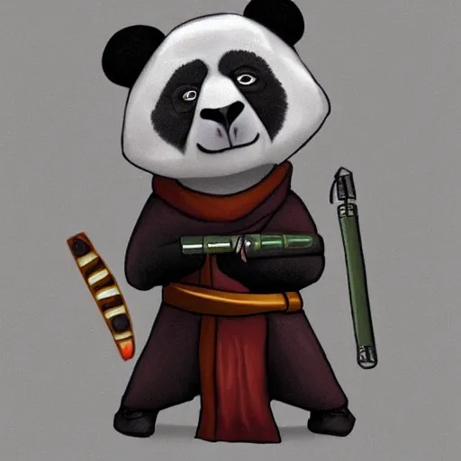 Image similar to jedi knight that looks like an anthropomorphic panda, fan art