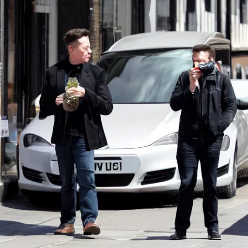 Image similar to elon musk suspiciously eating crystals in london