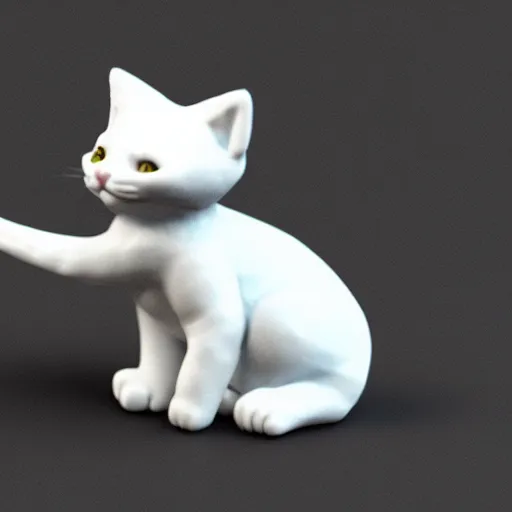 Image similar to very tiny cat, polymer 3 d clay render, 4 k uhd, white background, isometric top down left view, diffuse lightning, zoomed out very far