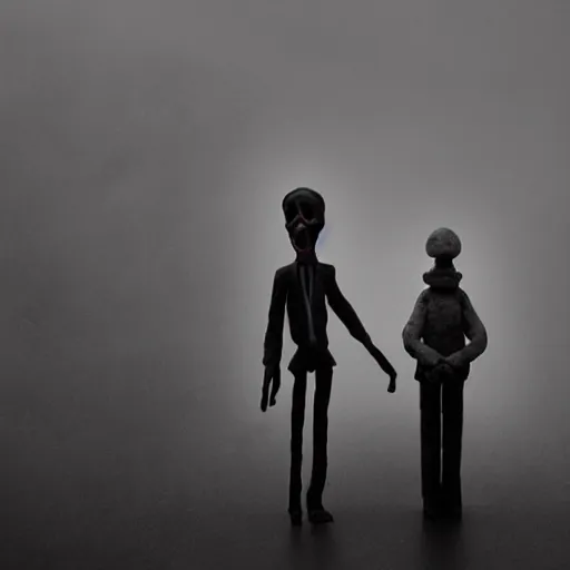 Image similar to the world between death and life, surrealistic detailed claymation art, dark, moody, foggy