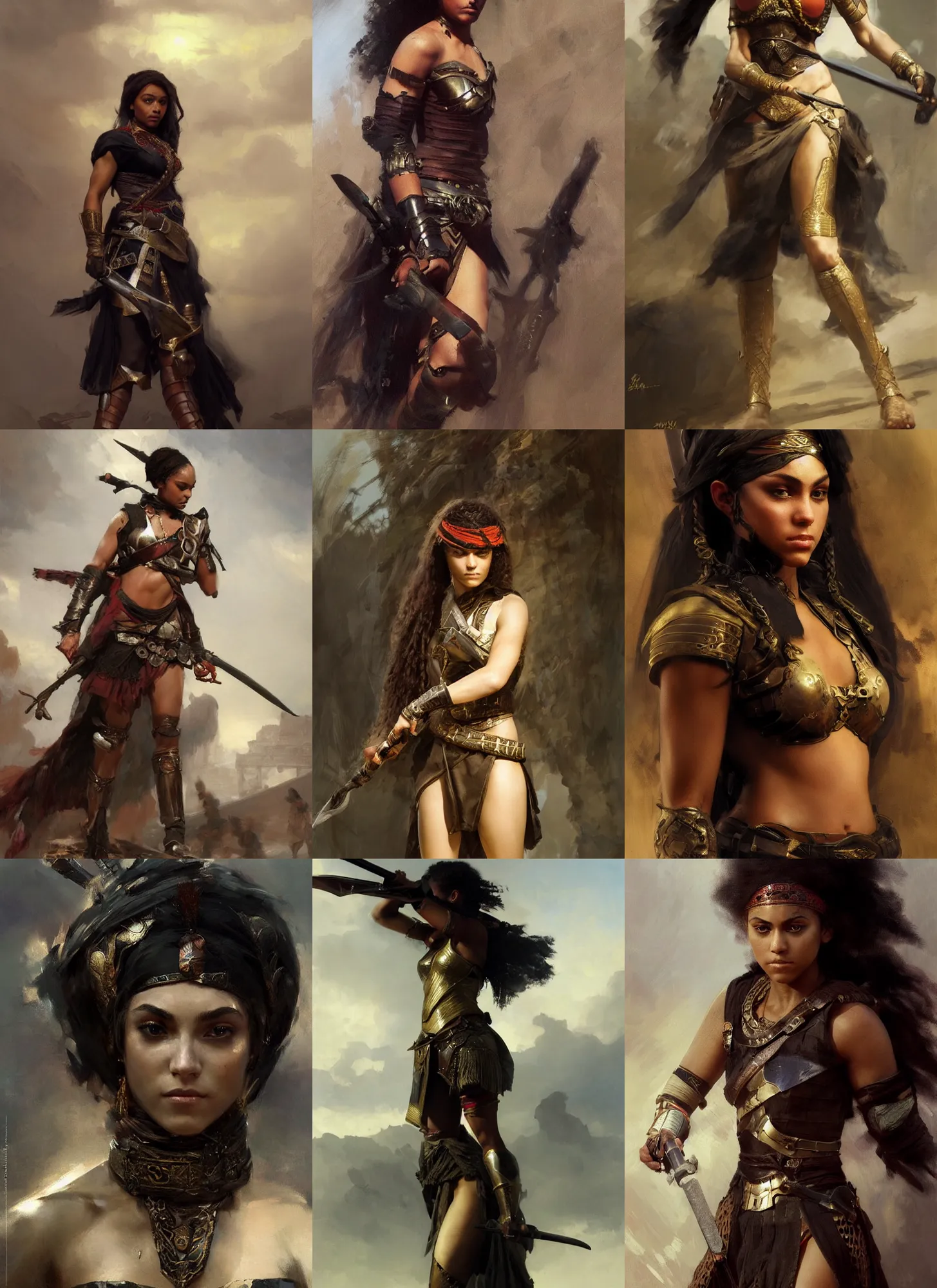 Prompt: black annasophia robb as ancient libyan female warrior, intricate, elegant, highly detailed, artstation, concept art, sharp focus, ruan jia, jurgens, orientalism, bouguereau