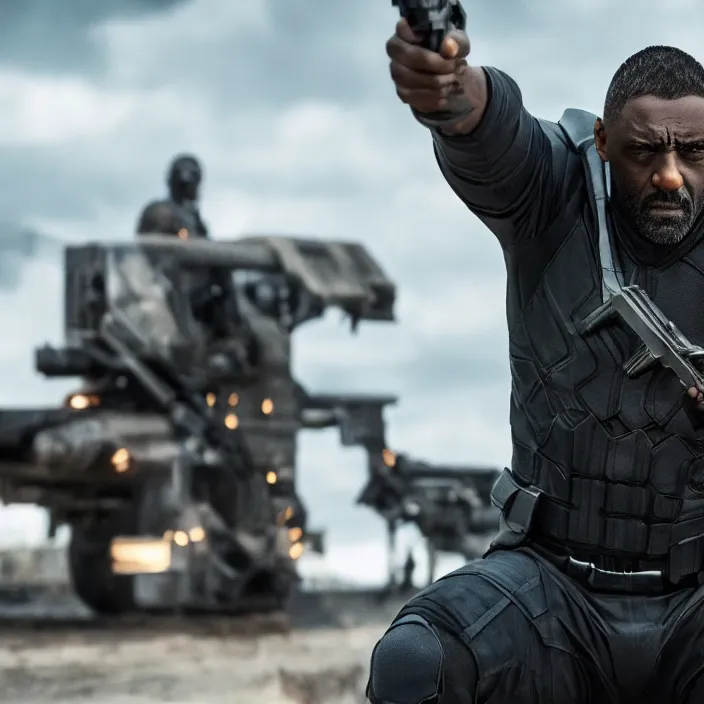 Image similar to film still of Idris Elba as Punisher in new Marvel film, photorealistic 4k