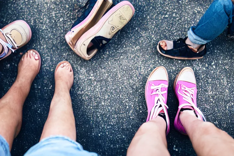 Image similar to First person view of someone laying in an ambulance with ripped jeans and pink shoes