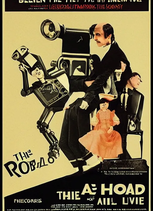 Image similar to a movie poster for a silent film The Robots Are Alive