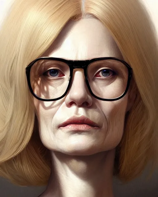 Prompt: portrait of borg thin blonde middle aged lady with glasses, ginger,, elegant, real life skin, intricate artwork, high detailed, artstation, concept art, smooth, sharp focus, art by artgerm and greg rutkowski @ ruprechy