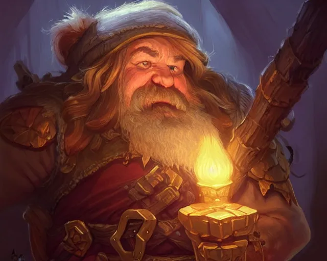 Image similar to dwarf inspecting his axe, deep focus, d & d, fantasy, intricate, elegant, highly detailed, digital painting, artstation, concept art, matte, sharp focus, illustration, hearthstone, art by artgerm and greg rutkowski and alphonse mucha