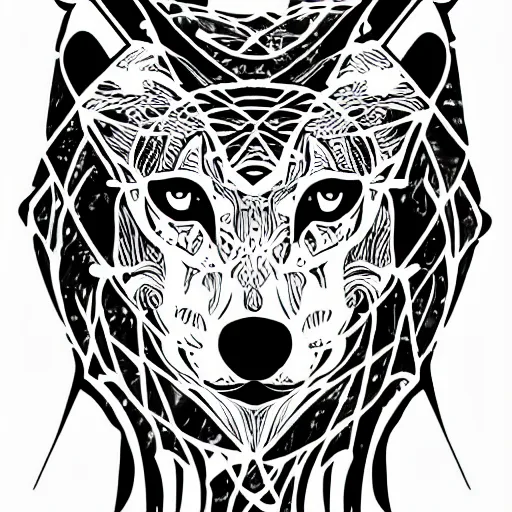 Image similar to tattoo stencil. pencil line drawing, black and white vector, photoshop wolf