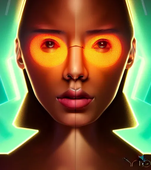 Prompt: symmetry!! spanish princess of technology, solid cube of light, hard edges, product render retro - futuristic poster scifi, lasers and neon circuits, beautiful brown skin woman spanish princess, intricate, elegant, highly detailed, digital painting, artstation, concept art, smooth, sharp focus, illustration, dreamlike, art by artgerm