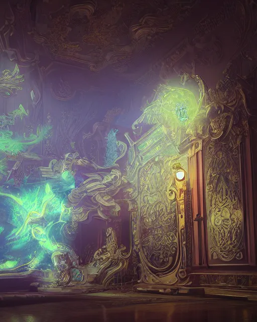 Image similar to speech, volumetric lighting, digital artwork, trending on artstation, beautiful artwork, ornate, rococo, psychedelic colorization, influenced by tokio aoyama, influenced by mario martinez