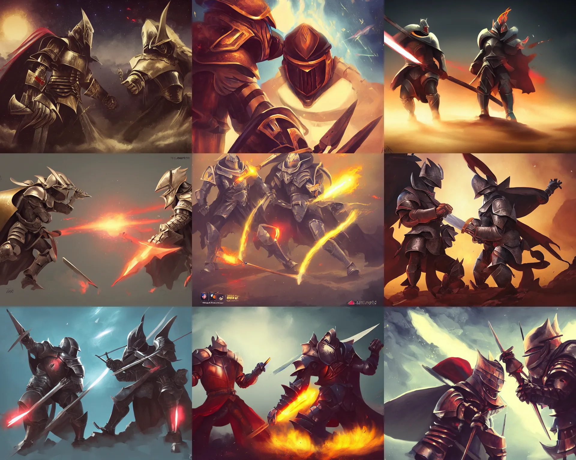 Image similar to battle of two evil knights among the stars, trending on artstation