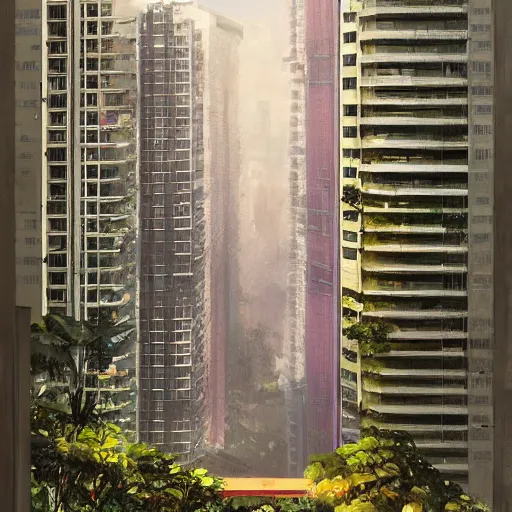 Image similar to a singaporean hdb flat, by greg rutkowski