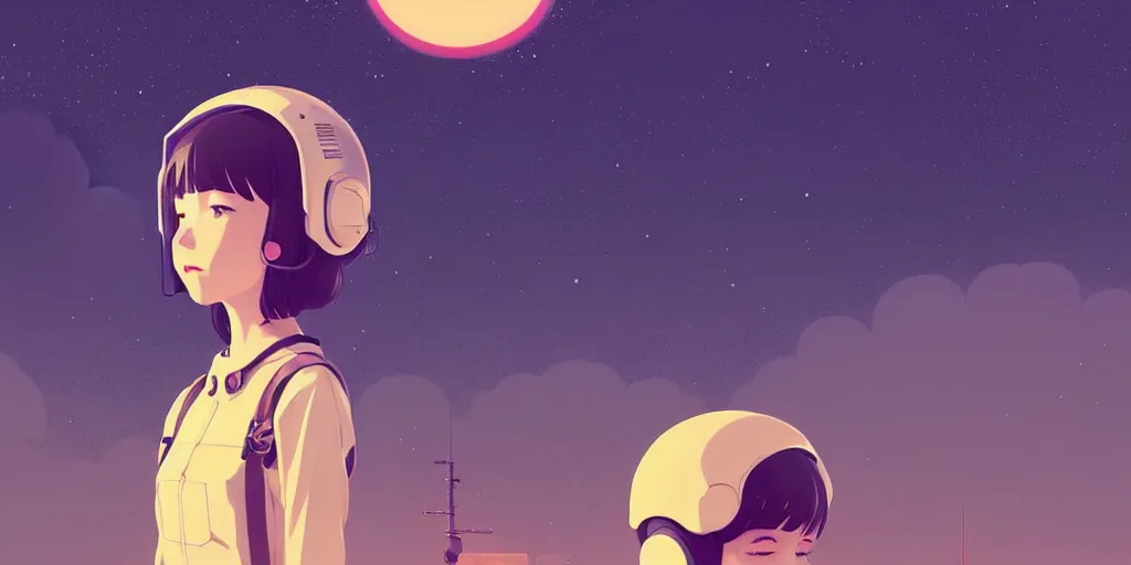 Image similar to portrait of a girl with astronaut helmets by ilya kuvshinov, cloudy sky background lush landscape ln illustration concept art anime key visual trending pixiv by victo ngai fanbox by greg rutkowski makoto shinkai takashi takeuchi studio ghibli