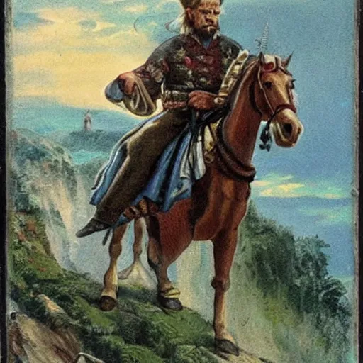 Image similar to Gollum the Cossack rides a horse on the Zaporozhian Sich