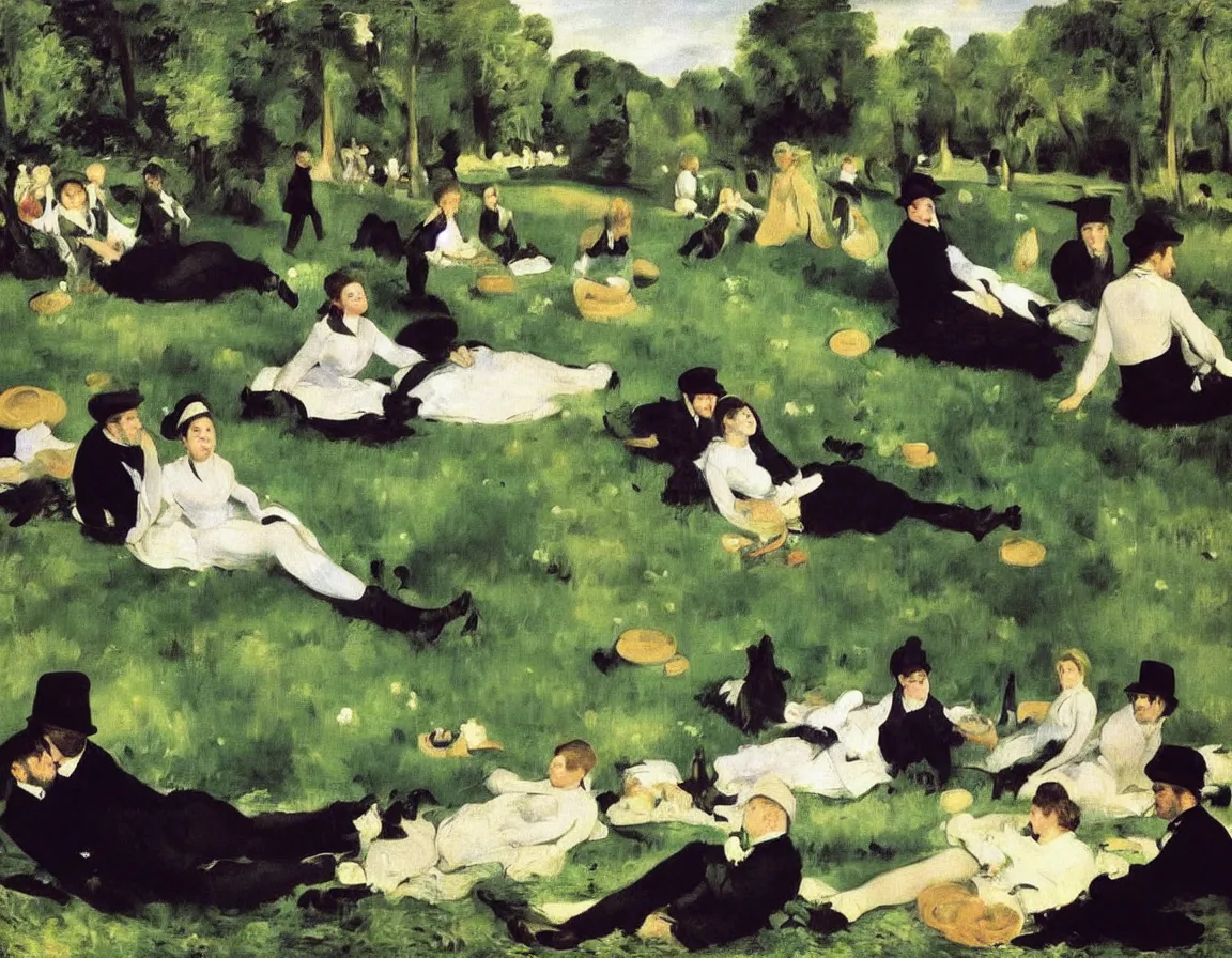 le dejeuner sur l'herbe, manet. very close up detailed | Stable ...