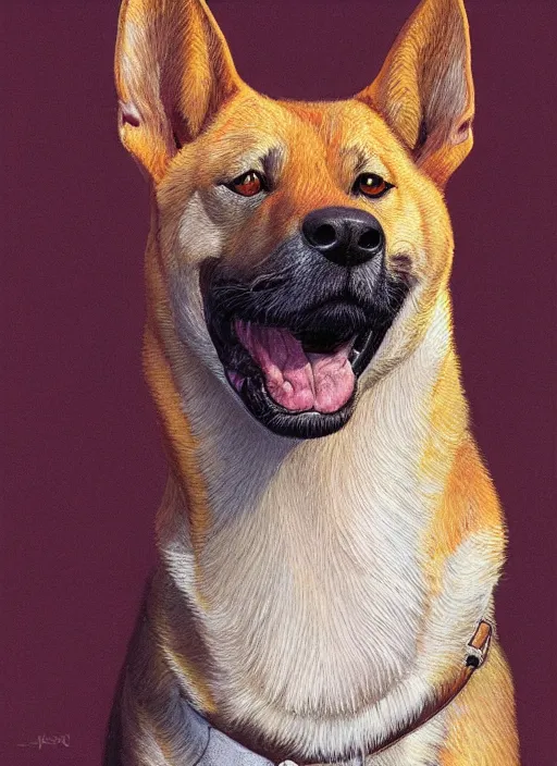 Image similar to portrait of a Carolina dog, highly detailed, centered, solid color background, digital painting, artstation, concept art, smooth, sharp focus, illustration, artgerm, donato giancola, Basil Gogos, Joseph Christian Leyendecker, Les Edwards, Ed Repka, WLOP