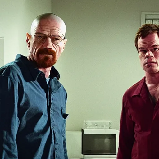 Prompt: walter white and dexter morgan hanging out together