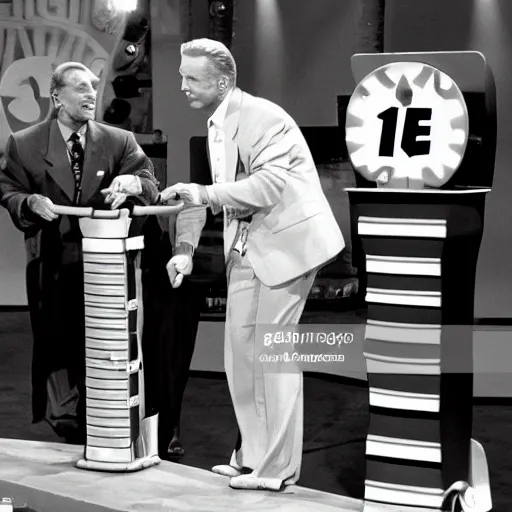 Image similar to bob barker preparing to spay price is right contestant's dog, tv footage, gameshow, 1 9 9 5