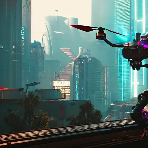 Image similar to Cyberpunk 2077. CP2077. 3840 x 2160. evil drone concept