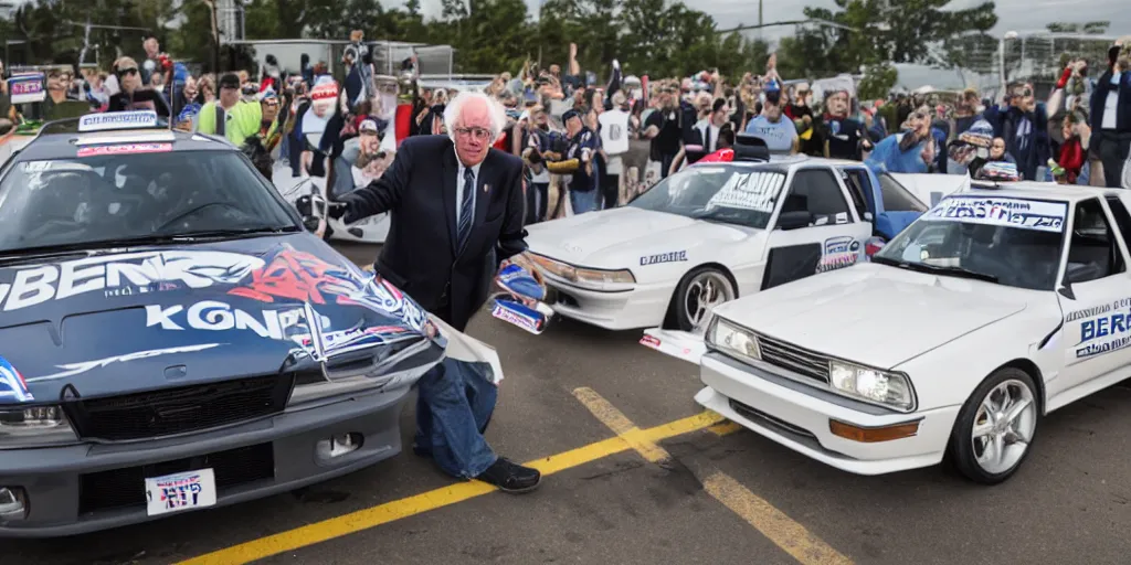 Prompt: bernie sanders, drifting, initial d