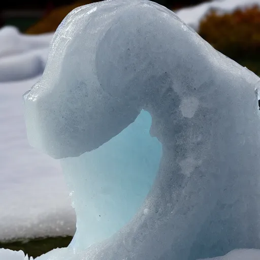 Image similar to A melting ice sculpture of a sad puppy, photography