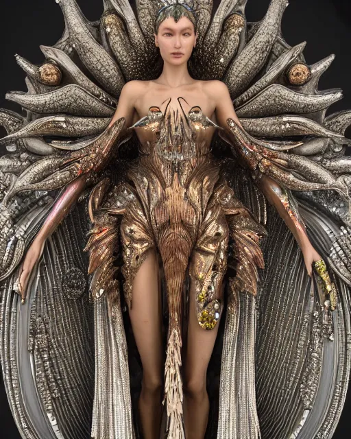 Image similar to a highly detailed metahuman 4 k close up render of an alien goddess bella hadid monument renaissance in iris van herpen dress schiaparelli in diamonds crystals swarovski and jewelry iridescent in style of alphonse mucha gustav klimt trending on artstation made in unreal engine 4