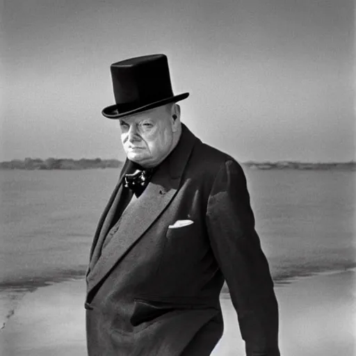 Image similar to a sharp and stylish portrait of winston churchill being more hungover than he has ever been before. by herb ritts