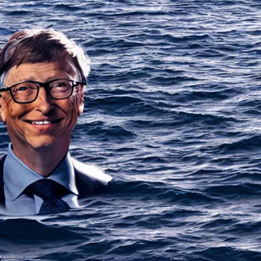 Prompt: a bill gates in the middle of the sea in the style of richard serra