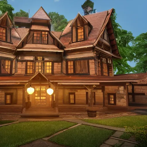 Prompt: Peaceful wooden mansion, unreal engine 5 tech demo