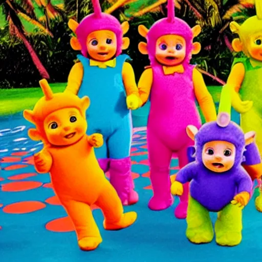 Prompt: Teletubbies neon surf