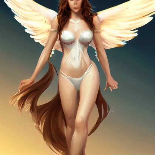 Image similar to female angel character with pretty face, highly detailed, full body, digital painting, artstation, concept art, smooth, sharp focus, illustration