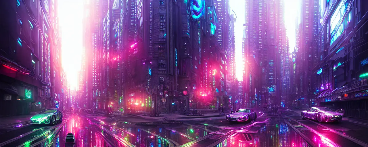 Image similar to hyperdetailed city streets metals and shiny iridescent gems, dark rainbow nimbus, inspired by ross tran and masamune shirow and kuvshinov, intricate, photorealistic, octane render, rtx, hdr, unreal engine, dnd digital art by artgerm