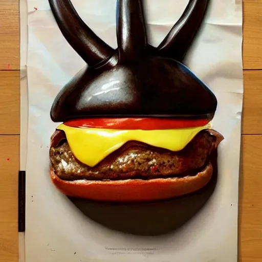 Prompt: hyper realistic hamburger as a xenomorph, painted by greg rutkowski, unreal engine, pixar,