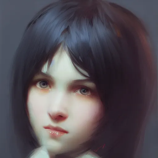 Image similar to a cute girl by ruan jia, 8 k, closeup, smooth, trending on artstation, black hair