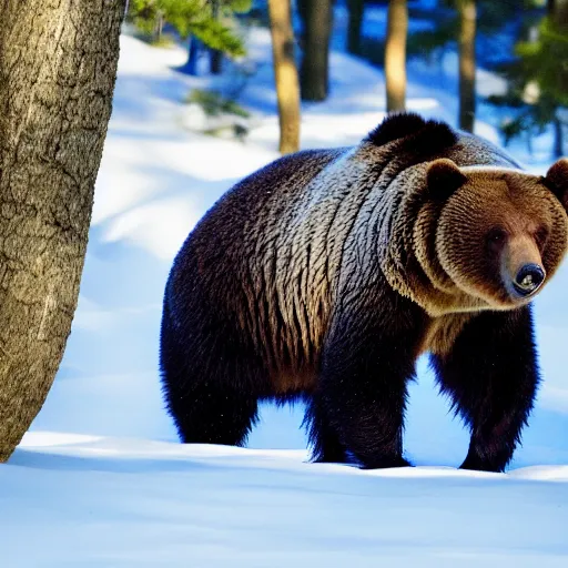 Image similar to grizzly bear and giant tardigrade meet in the forest, nature professional photography, national geographic