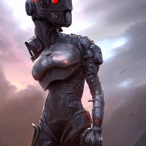 Image similar to ultra realist and ultra intricate detailed soft painting of a beautiful sci-fi armored female, from the waist up, sci-fi helmet, symmetry features, sensual gloomy style, volumetric clouds, cyberpunk burning building background, artstation, unreal render, depth of field