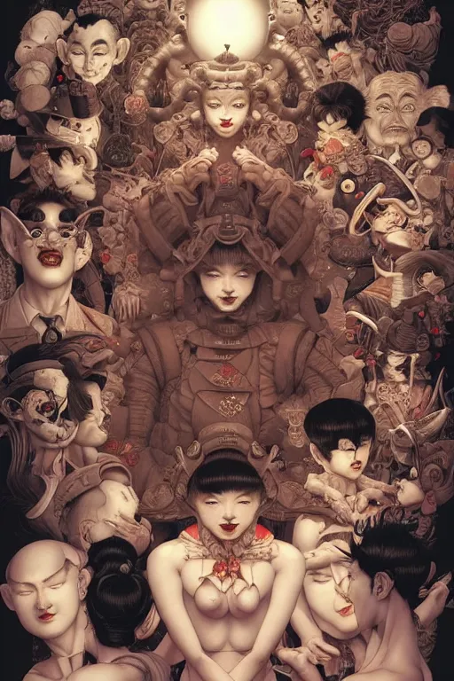 Image similar to 🔞🤡🤼, dynamic lighting, symmetrical dimension, rotary, x - y priority, detailed, by bambang nurdianshyah, garis edelweiss, roby dwi antono and ayami kojima, takato yamamoto, barclay shaw, karol bak, yukito kishiro, norman rockwell