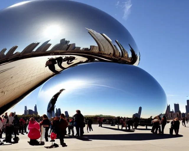 Prompt: the bean in chicago but it's broken