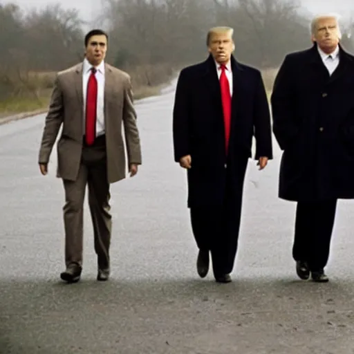 Prompt: a TV still from the TV The Sopranos of Donald Trump running away from the Feds