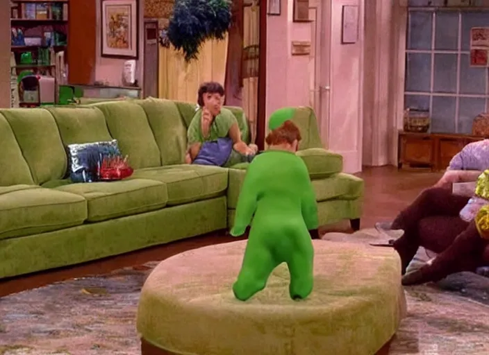 Prompt: the episode of seinfeld where the living room is filled with nickelodeon slime hd