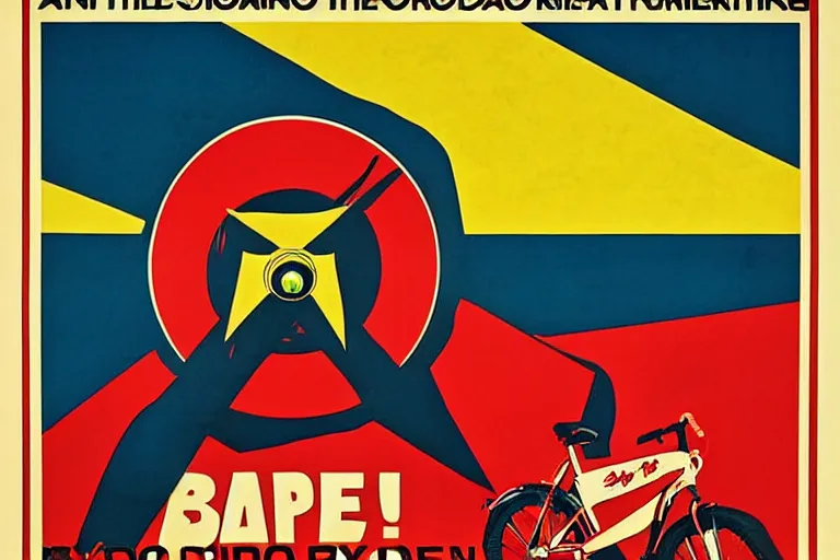 Prompt: a propaganda style poster to ban superheroes from riding bikes. by shepard fairey. in brilliant technicolor.