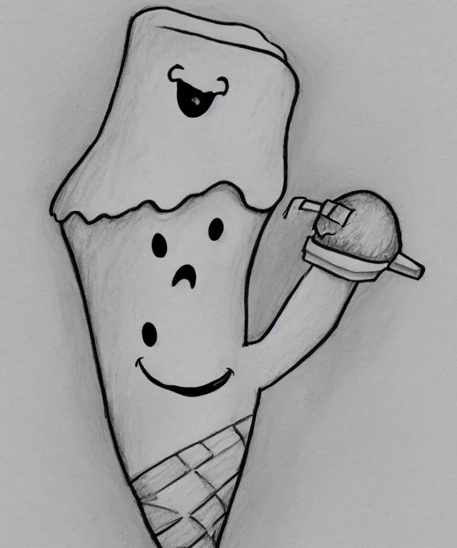 Prompt: cute drawing of a happy ghost holding an ice cream cone, cartoon, anime, cute