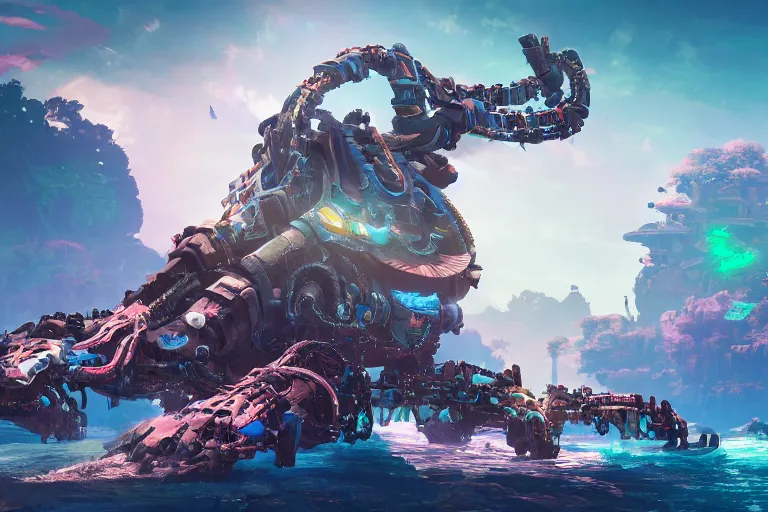 Image similar to clamberjaw machine mecanical creature robot of horizon forbidden west horizon zero dawn bioluminiscence global illumination ray tracing hdr fanart arstation by ian pesty and alena aenami artworks in 4 k