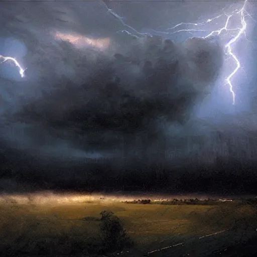 Image similar to a thunderstorm in heaven, ominous, eerie, heavenly, craig mullins