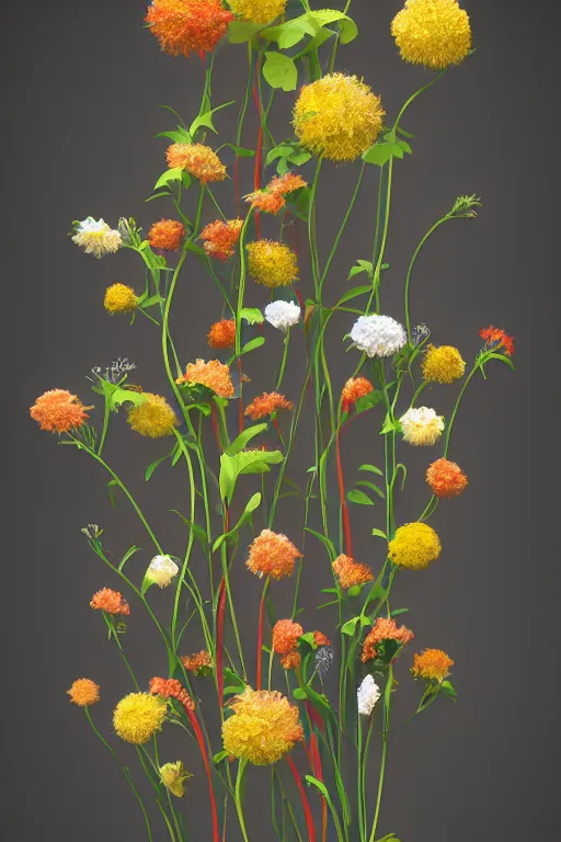 Prompt: beautiful amazing art of intricate flowers arrangement, modern color, by art by alesso baldovinetti, trending on artstation, featured on behance, octane render, vector art, f 4, golden ratio, well composed, cohesive.